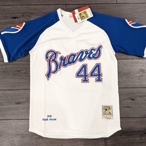Hank Aaron #44 Atlanta Braves Throwback Pullover Baseball Jersey White Blue